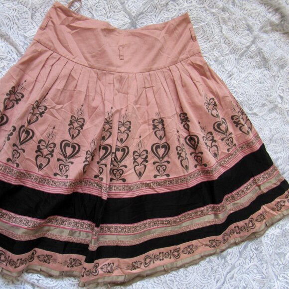 TED BAKER SZ 1 UK (S/M)FLORAL FIT&FLARE SKIRT,color:Peach/Black, Cotton, Lined - Picture 3 of 5